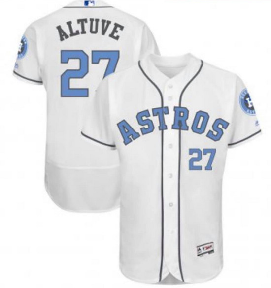 Men's Houston Astros Customized White Blue Flex Base Stitched Baseball Jersey